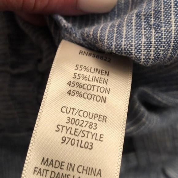 MAX STUDIO SIZE LARGE BLUE PINSTRIPE PAPERBAG WAIST RELAXED LINEN BLEND PANTS - Picture 7 of 7